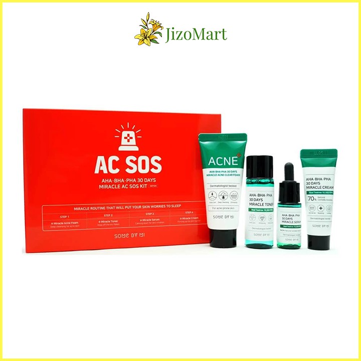 Set Mini 4 Món Giảm Mụn Dưỡng Da Some By Mi AHA - BHA - PHA 30 Days Miracle AC SOS Kit