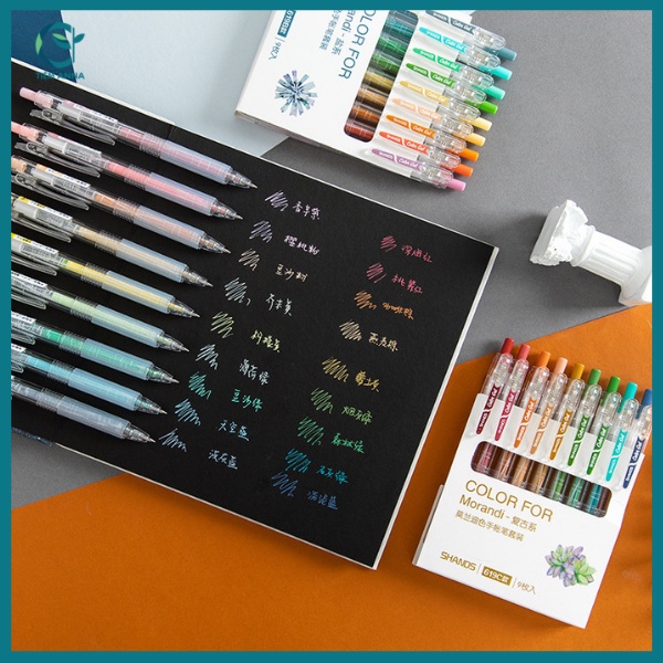 Set 9 bút gel bấm Morandi ngòi 0,5mm 9 màu đẹp mắt tiện dụng