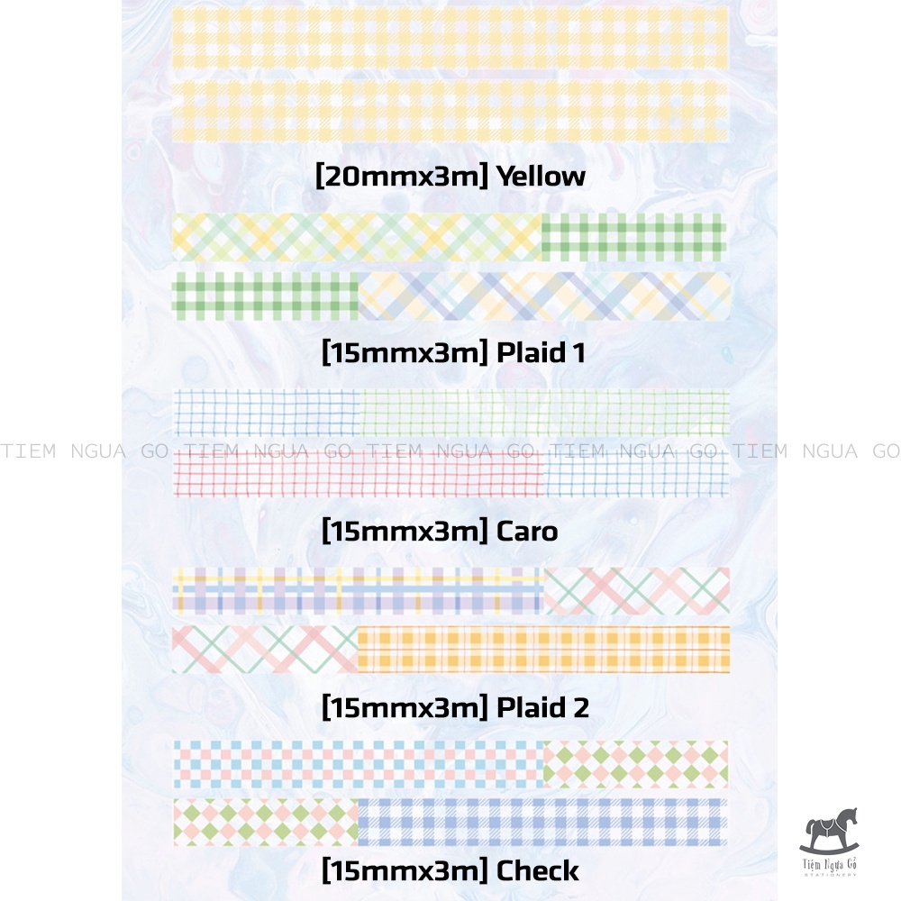 Cuộn Washi Pet Caro Grid Hut Trang Trí Sổ Tay, Bullet Journal, Planner - Tiệm Ngựa Gỗ