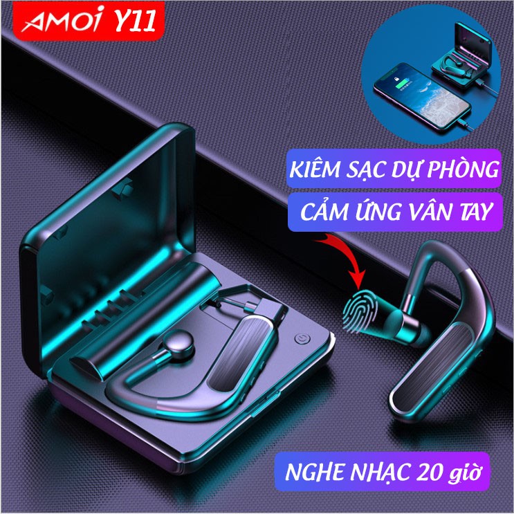 Tai Nghe Bluetooth Amoi Y11 CẢM ỨNG VÂN TAY; Cốc Sạc Kiêm Sạc Dự Phòng 2000mAh; Hỗ trợ nghe nhạc, gọi thoại, xem phim