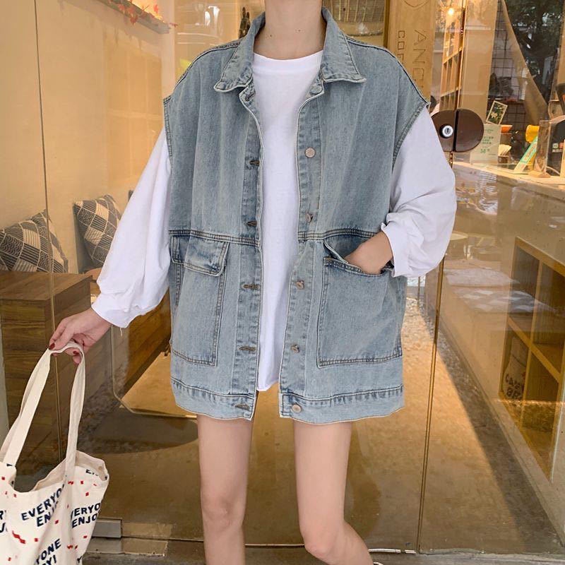 Áo Vest Denim Hàn Quốc 164526 Áo Khoác Không Tay Dáng Rộng Phong Cách Thời Trang Harajuku Retro