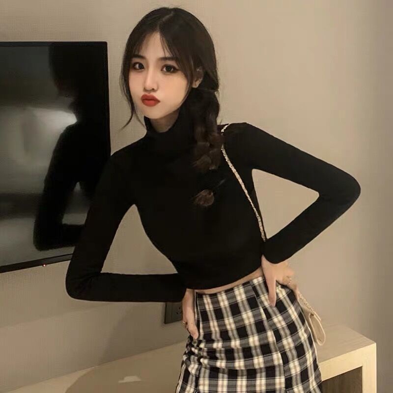 Áo thun COZOK tay dài cổ cao màu trơn hợp thời trang