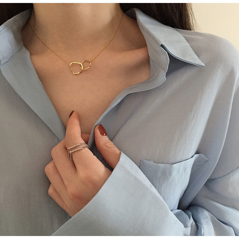 Dây chuyền mặt nhẫn đôi phong cách Hàn Quốc cho nữ