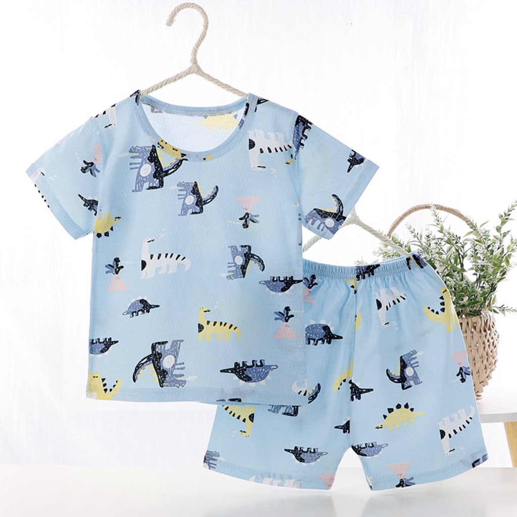 Bộ quần áo bé trai tay cộc chất liệu cotton sợi tre siêu mát in hình CÂY THÔNG phong cách Hàn Quốc