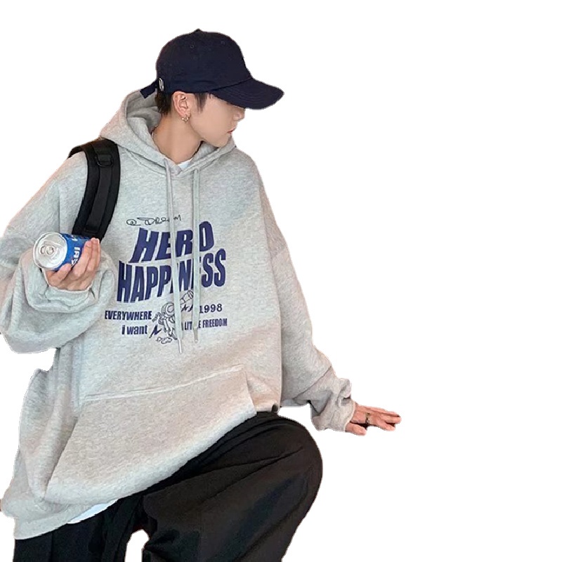 Áo hoodie tay dài dáng rộng in chữ phong cách Nhật Bản thời trang mùa đông cho nam size M-3XL