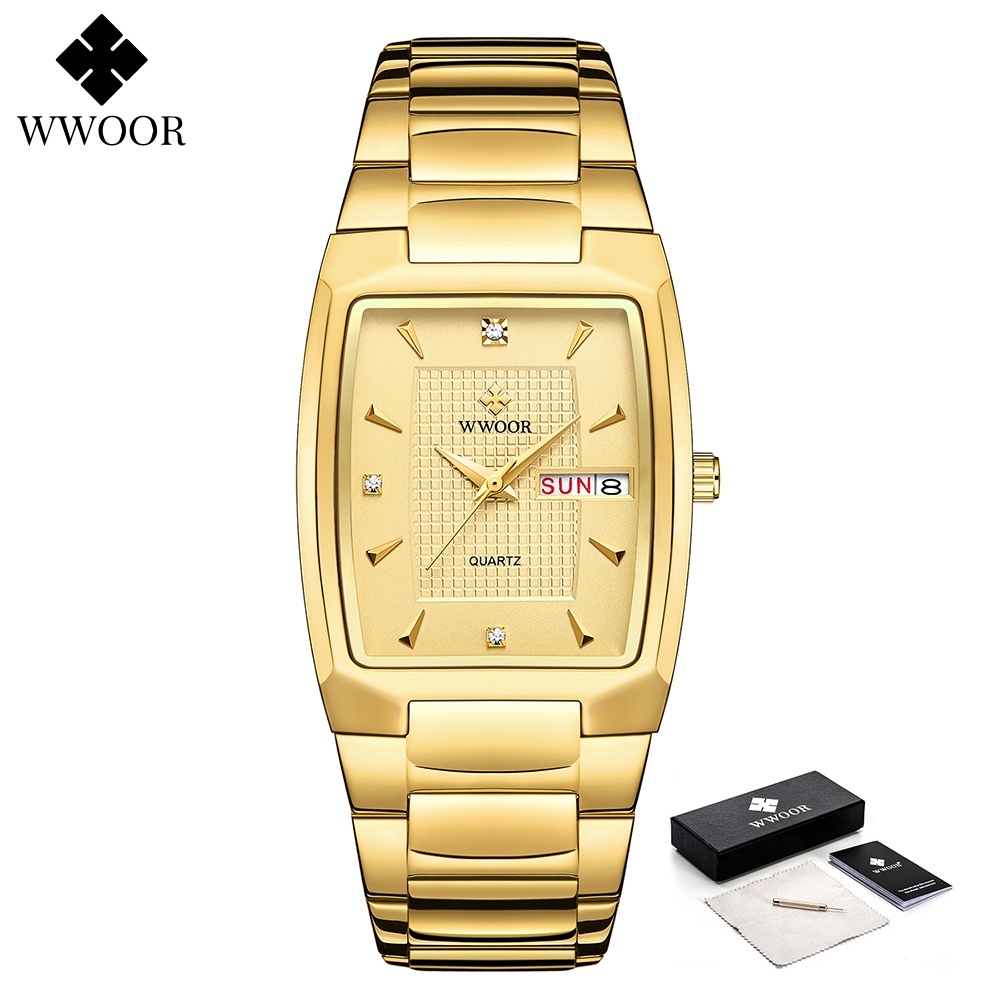 Đồng Hồ Đeo Tay WWOOR Mặt Vuông Màu Vàng Đồng Thời Trang 2022 Dành Cho Nữ Relogio Feminino-8837