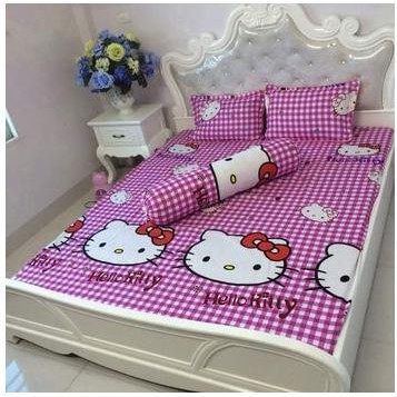 [Nghỉ bán xả gấp]Drap ga giường cotton poly mềm mịn-mẫu hello kitty karo