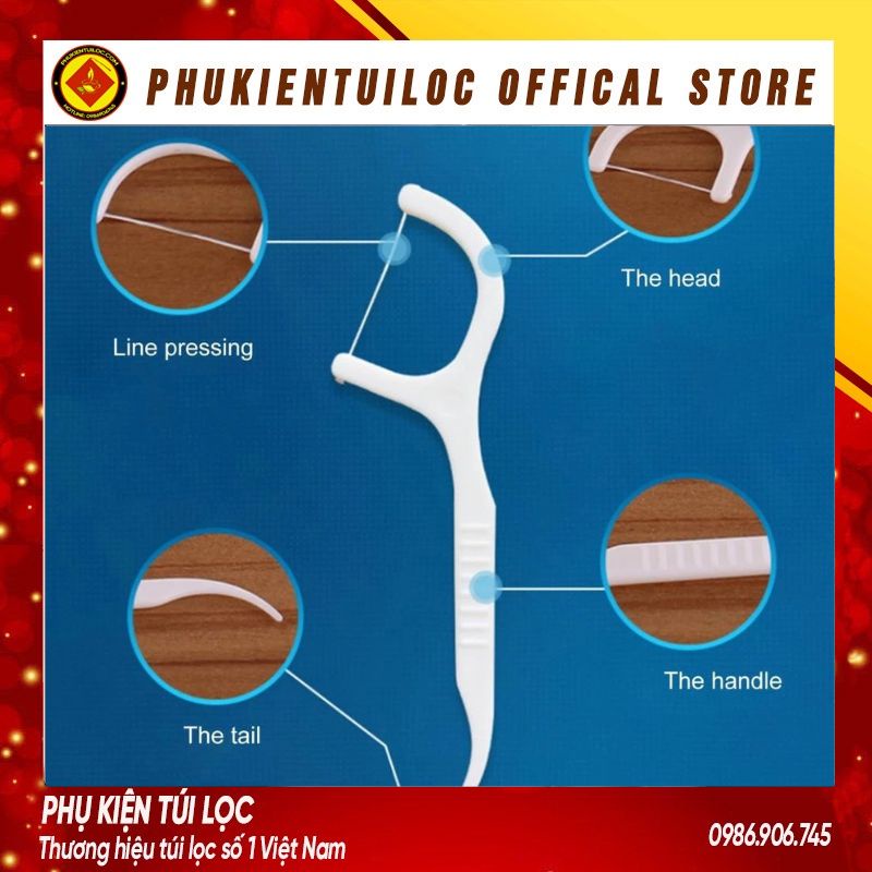 Tăm chỉ nha khoa DENTAL FLOSSERS hộp 50 chiếc tiệt trùng sợi chỉ mảnh- Phukientuiloc