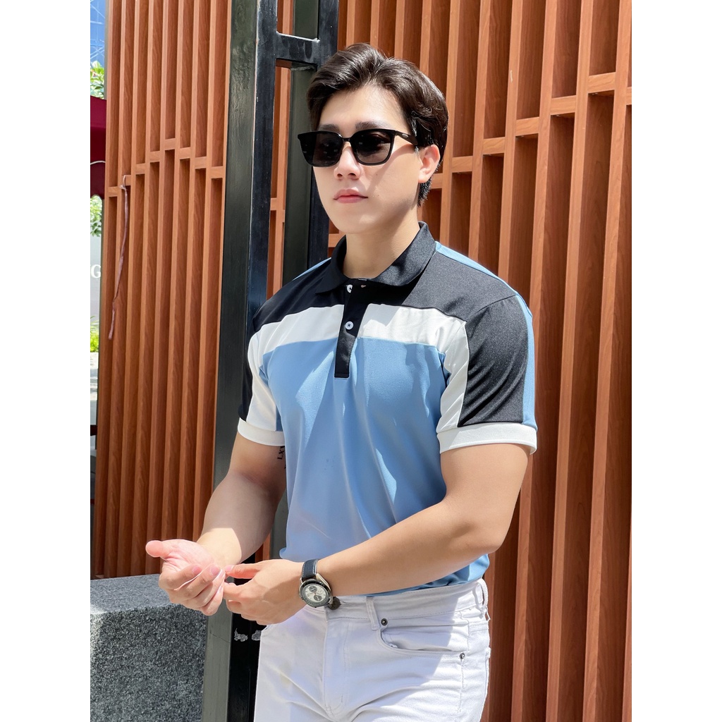 Áo polo nam cổ bẻ phối ngang 2 màu chất vải cá sấu Cotton xuất xịn,chuẩn form, sang trọng - thanh lịch TB045