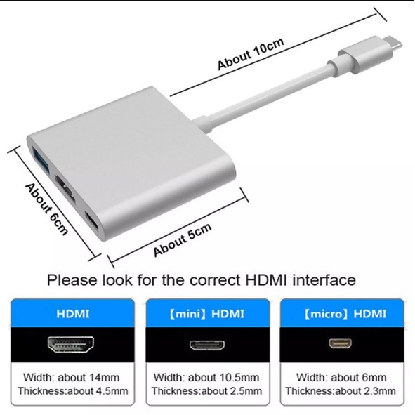 Dây chuyển từ typec sang HDMI + USB 3.0 kết nối tivi từ điện thoại, máy chiếu, macbook - cáp typec to HDMI