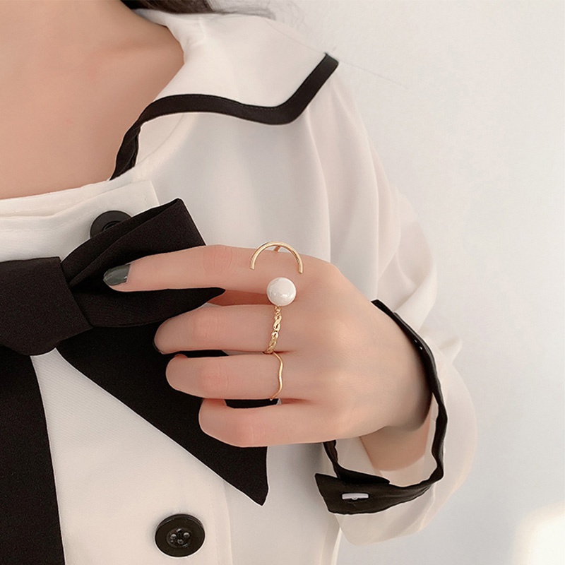 mochashu Set 3 Nhẫn Kim Loại Đính Hạt Ngọc Trai Thời Trang 2023