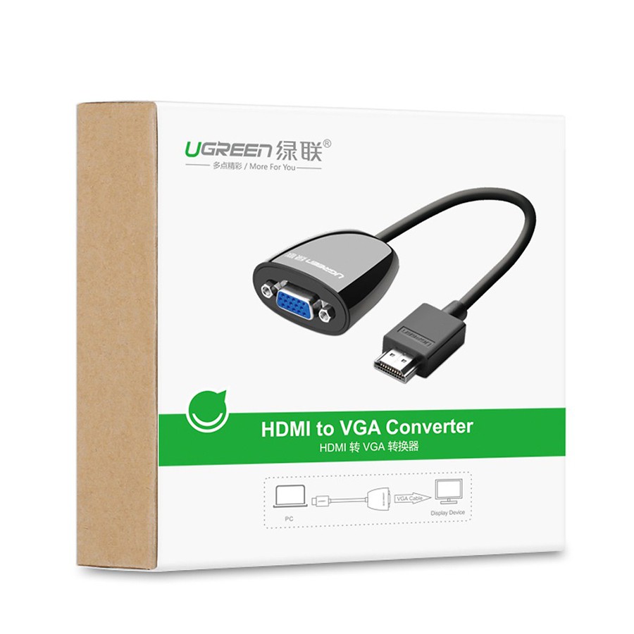 Ugreen 40253 - Cáp HDMI sang VGA không audio màu đen chính hãng - Hapustore