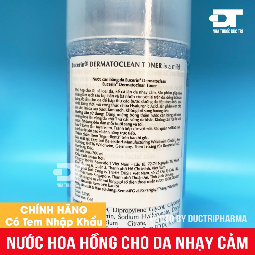 [CHÍNH HÃNG] Nước Hoa Hồng Eucerin Cho Da Nhạy Cảm Eucerin DermatoCLEAN HYALURON Toner Eucerin 200ml