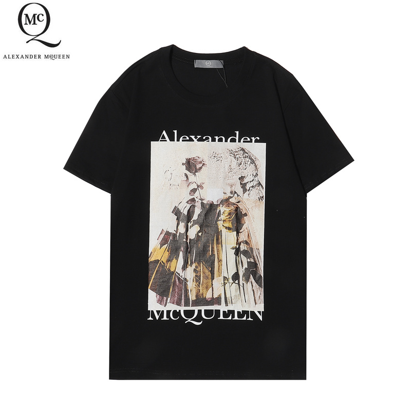 ALEXANDER MCQUEEN Áo Thun Ngắn Tay In Chữ Thời Trang Cho Cặp Đôi Sf021 #