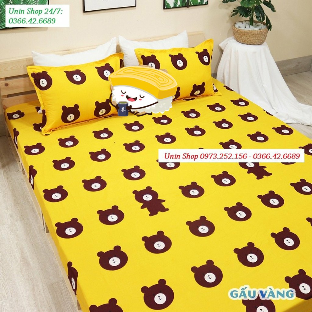 Bộ ga gối 3 món mẫu DÂU HỒNG m2/m6/m8/2m2, drap bo chun + 2 vỏ gối poly cotton, ga giường bo chun giá rẻ