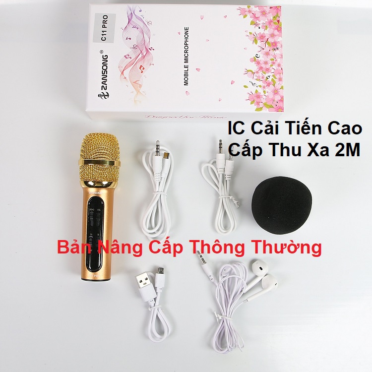 Micro C11 Nâng Cấp Cải Tiến Bắt Xa 2 Mét Âm Thanh Cực Hay - Livestream Bán Hàng - Hát Thu Âm - Tặng Kèm Giá Đỡ Micro