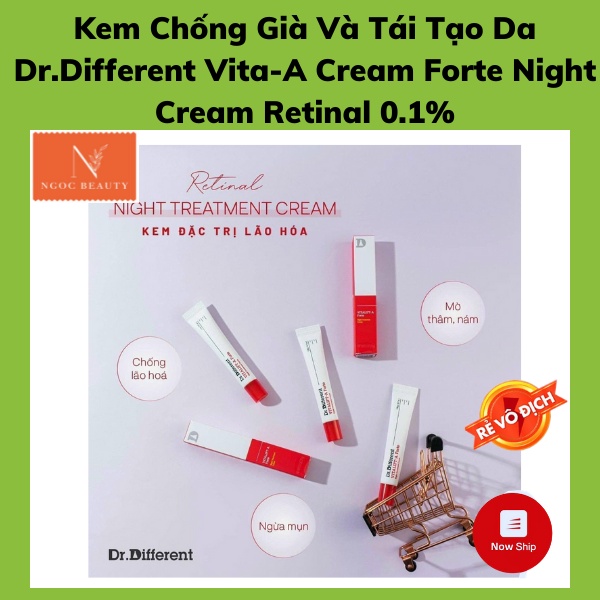 Kem chống lão hoá, tái tạo da, xoá nhăn rãnh cười, Dr.Different Vita-A Cream Forte Night Cream Retinal 0.1%