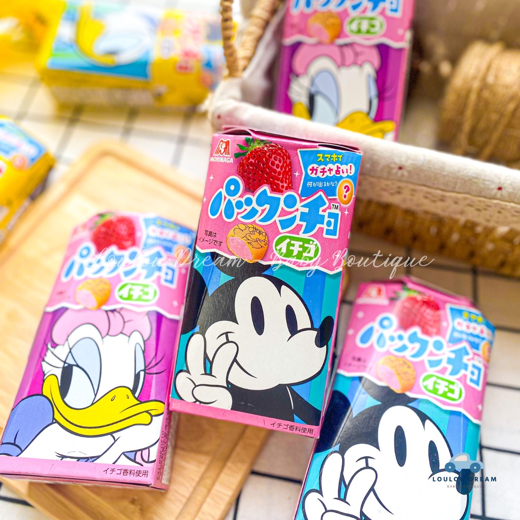 Bánh quy gấu nhân kem Morinaga Nhật Bản phiên bản giới hạn Disney vị socola / dâu 27gr cho bé ăn dặm