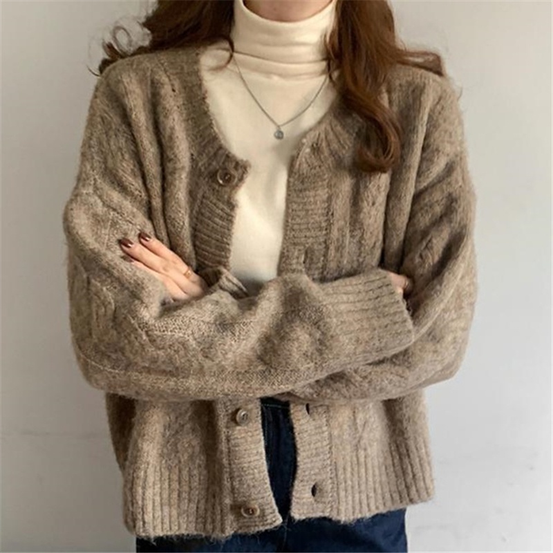 Áo khoác cardigan dệt kim cổ tròn tay dài dáng rộng 48238