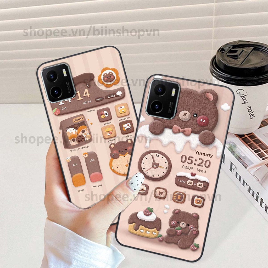 Ốp Vivo Y15s in 3D icon gấu nổi siêu xinh, siêu đáng yêu, cá tính phong cách