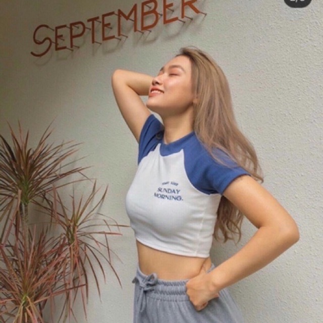 Áo croptop tay phối màu