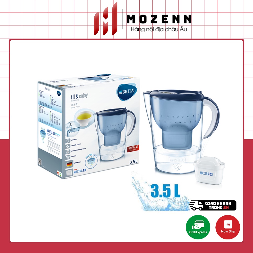 Bình lọc nước Brita Marella 3,5L kèm 4 lõi lọc nắp xanh, hàng chính hãng