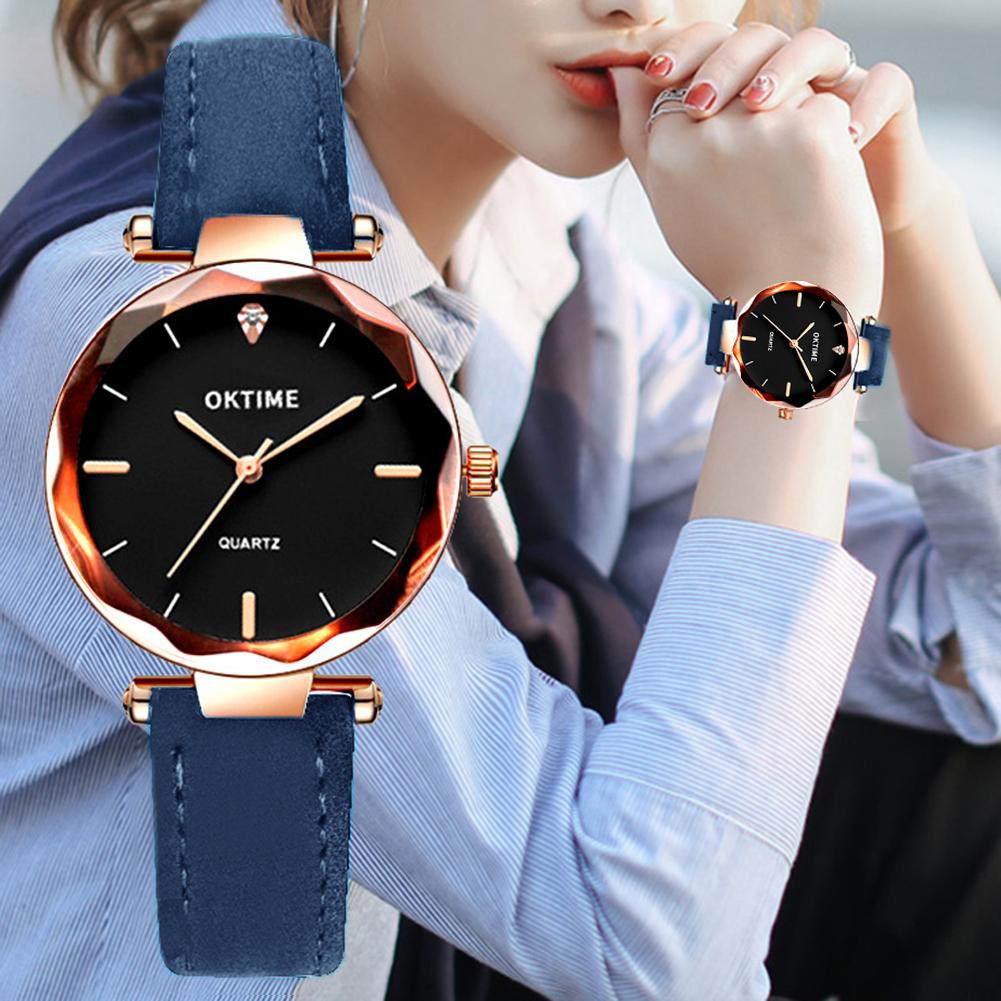 Đồng Hồ Analog Máy Quartz Mặt Tròn Đính Kim Cương Giả Chống Nước Cho Nữ