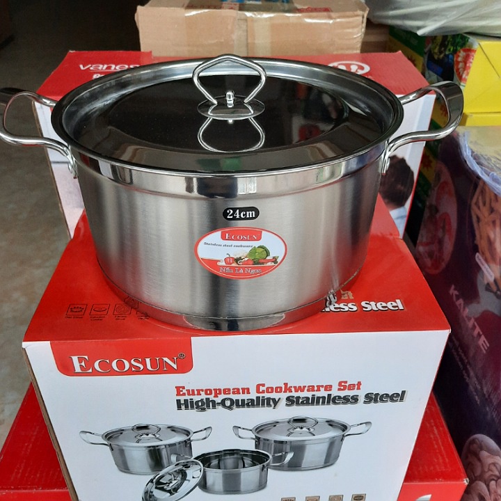 Bộ nồi inox 3 đáy Ecosun BMS351 đáy từ cao cấp sáng bóng