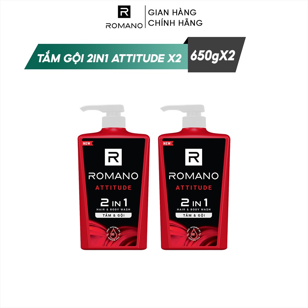 Combo 2 Tắm gội 2 trong 1 Romano 650g/chai