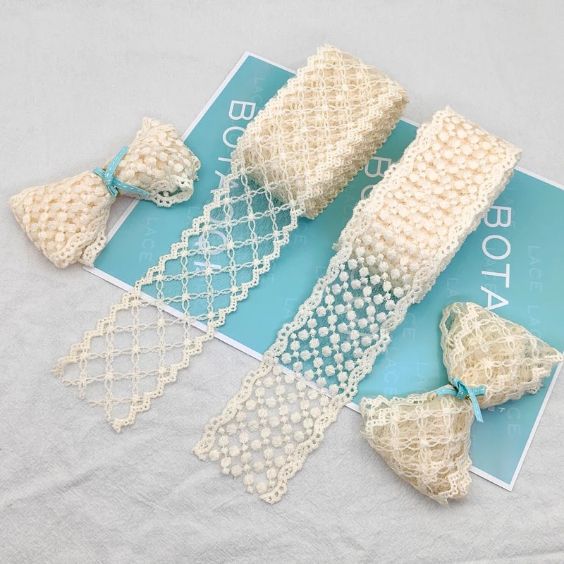 Cuộn Ren Màu Be Dài 1 Yard Dùng Thêu Thủ Công 6cm