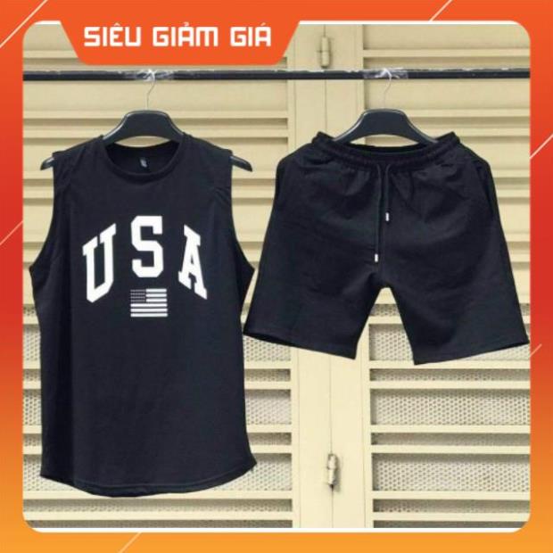 Sét bộ thể thao nam, sét bộ mùa hè nam in chữ USA