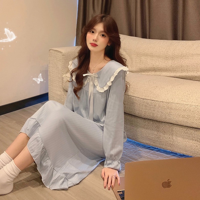 (Sẵn) ❤FREESHIP❤ Váy ngủ nữ dài tay phong cách Hàn Quốc (kèm ảnh thật)