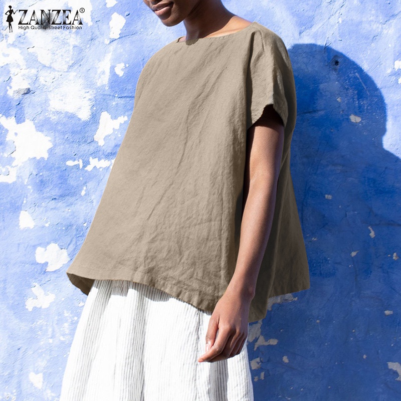 Zanzea Áo Thun Nữ Ngắn Tay Cổ Thuyền Thời Trang Châu Âu