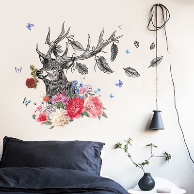 Decan dán tường, decan trang trí phòng ngủ hình hươu sang trọng XL8347
