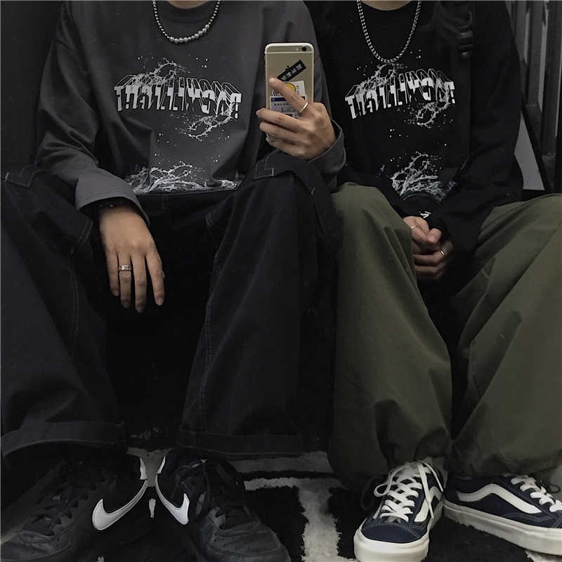 Áo Thun Dáng Rộng Tay Dài In Hình Cá Tính Phong Cách Hàn Quốc Cho Nam Và Nữ | BigBuy360 - bigbuy360.vn