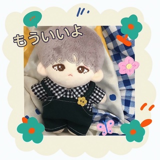[ outfit doll ] set áo sơ mi caro yếm xanh rêu