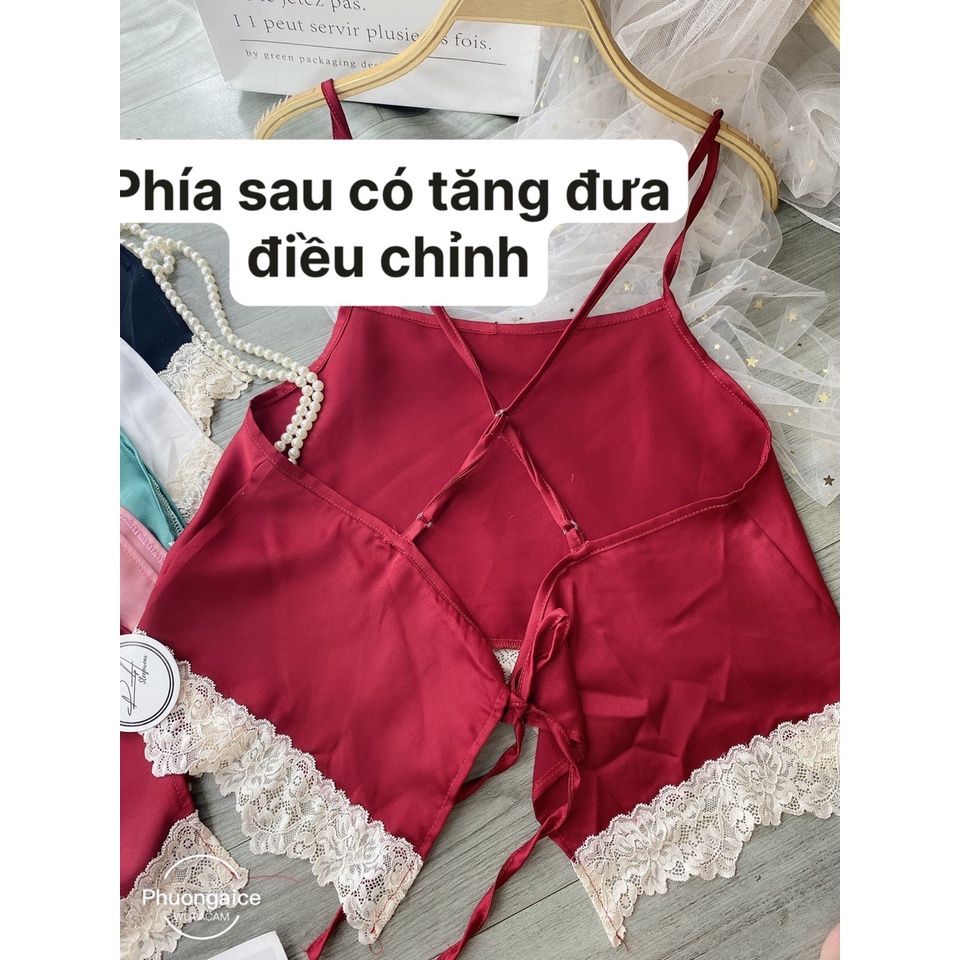 Đồ ngủ sexy, bộ ngủ yếm quyến rũ chéo lưng gợi cảm phối ren- Phuongaliceshop