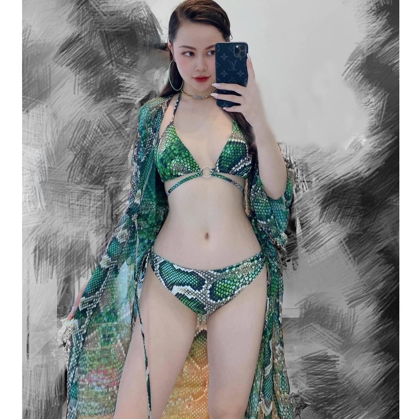 BIKINI HỌA TIẾT DA TRĂN KÈM ÁO CHOÀNG CAO CẤP BIKINI129K | BigBuy360 - bigbuy360.vn