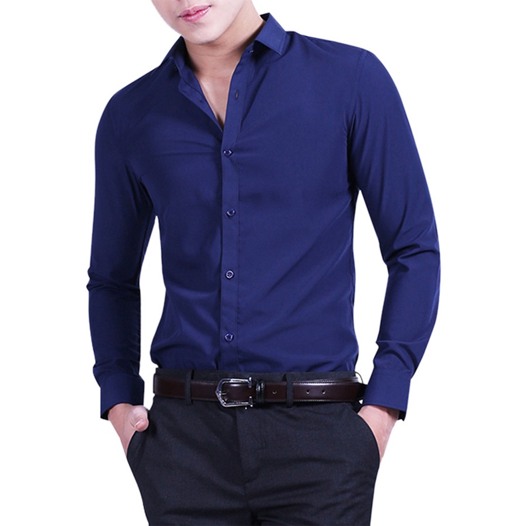 Áo sơ mi nam tay dài KXL chất vải Lụa Thái chống nhăn giữ form tốt, Sơ mi Nam trắng dài tay fom slimfit công sở Hàn Quốc