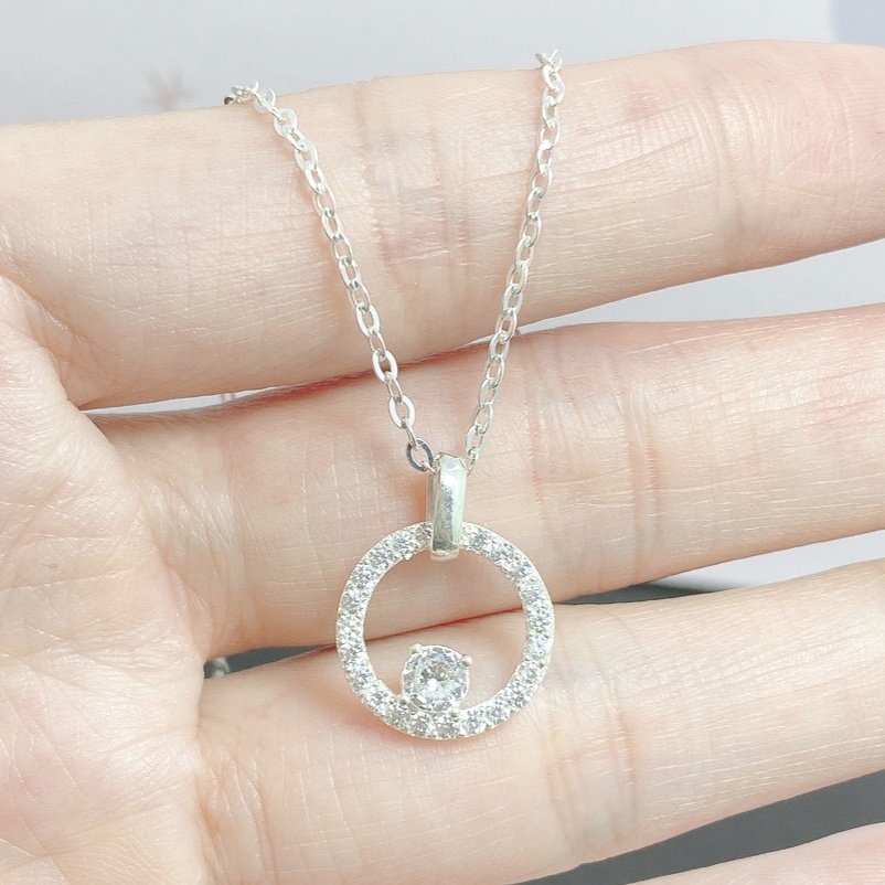 Dây chuyền bạc nữ mặt tròn nạm đá, Vòng cổ nữ chất liệu bạc ta cao cấp - Trang sức bạc Evasilver