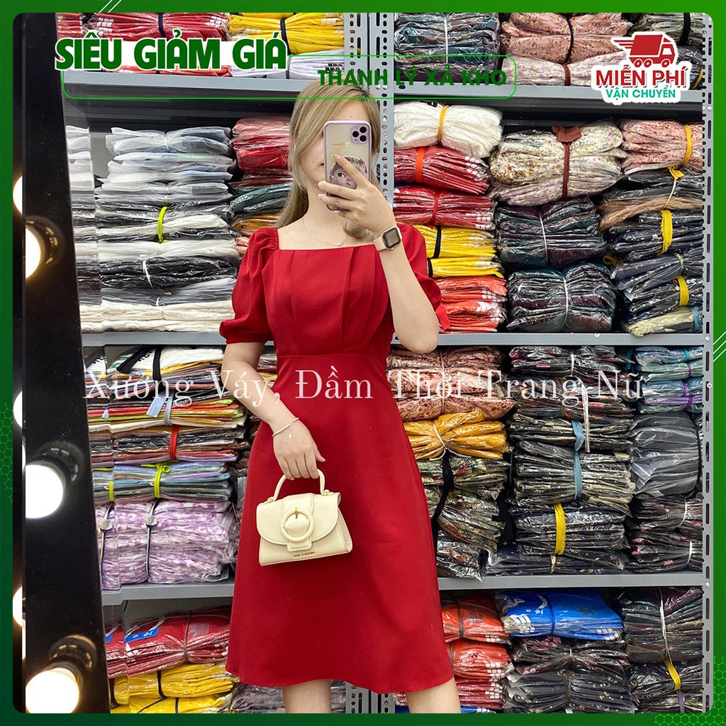 ✅Ảnh Thật Của Shop 100% ✅🎯🎯 Váy Lụa Hàn Sang Chảnh  , Váy  Cổ Vuô ng  Phong Cánh🌸 ( Lụa hàn 3 màu ) | BigBuy360 - bigbuy360.vn