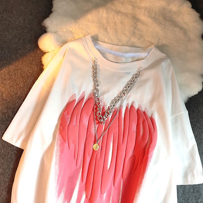 Áo Thun Cotton Dáng Rộng Tay Ngắn 2022 Thiết Kế Dây Xích Phong Cách Mới Dành Cho Nữ