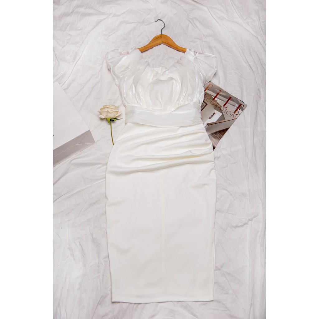 Đầm nữ body hở vai kết hợp tay ngắn bồng cao cấp thanh lịch, trẻ trung | BigBuy360 - bigbuy360.vn