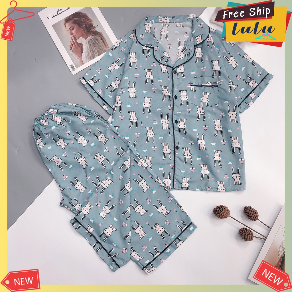 Pijama kate thái lửng freesize dưới 62kg Lulu Shop, đồ bộ mặc nhà nữ áo cộc quần lửng ngố. | BigBuy360 - bigbuy360.vn