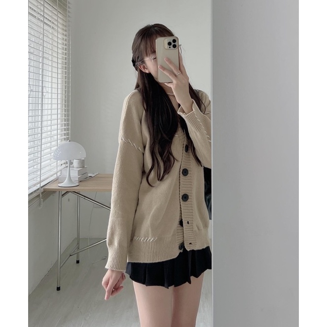 ÁO KHOÁC CADIGAN VIỀN CHỈ NỔI TAG DA NGỰC MÀU NUDE SIÊU XINH