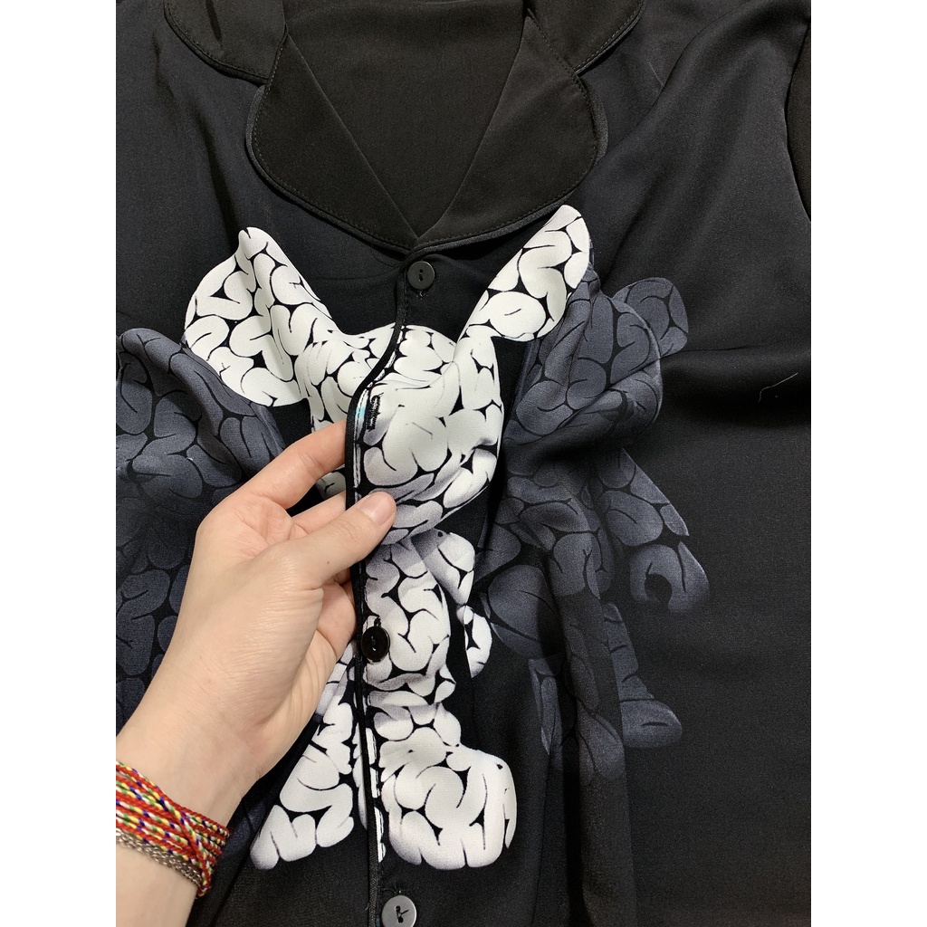 Bộ Pijama nữ bigsize tai chuột trắng cộc dài chất lụa Mango ko nhăn dành cho nữ có size từ 40kg - 90kg.