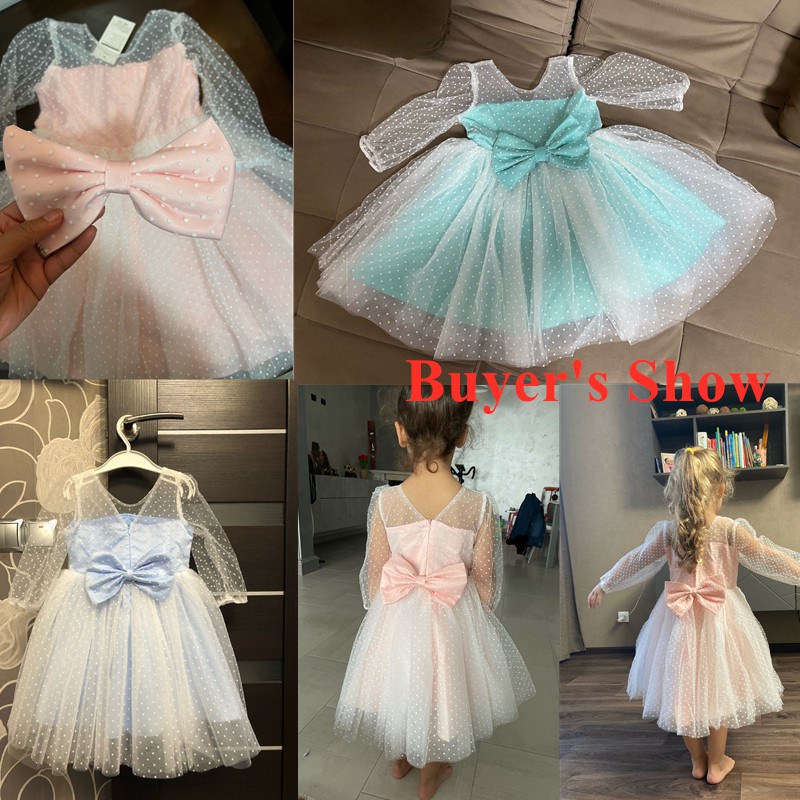 Đầm công chúa vải tuyn họa tiết chấm bi thời trang mùa xuân cho bé gái