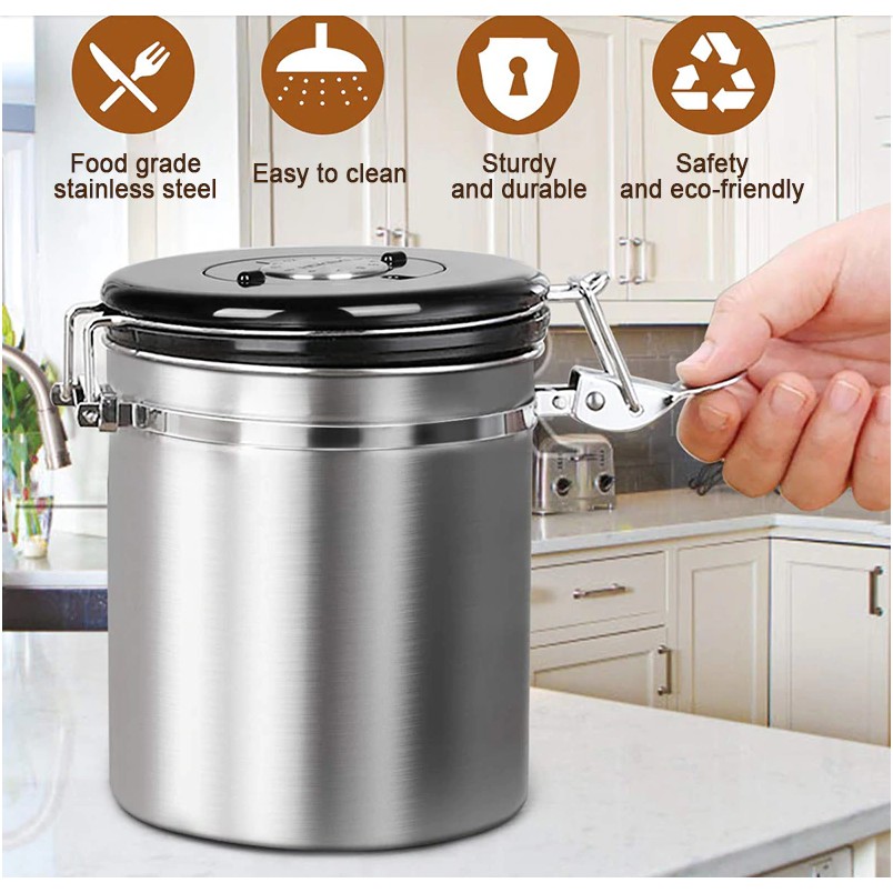 Hộp đựng cà phê chuyên dụng có theo dõi ngày lưu và van xả CO2 | BigBuy360 - bigbuy360.vn