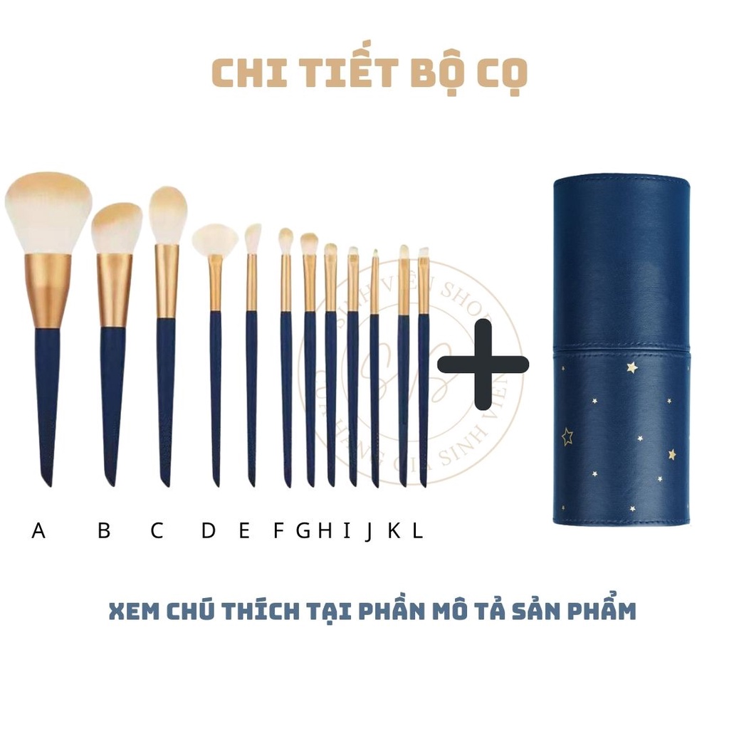 Bộ cọ trang điểm cá nhân 12 cọ kèm hộp cao cấp chủ đề đêm sao màu xanh đen