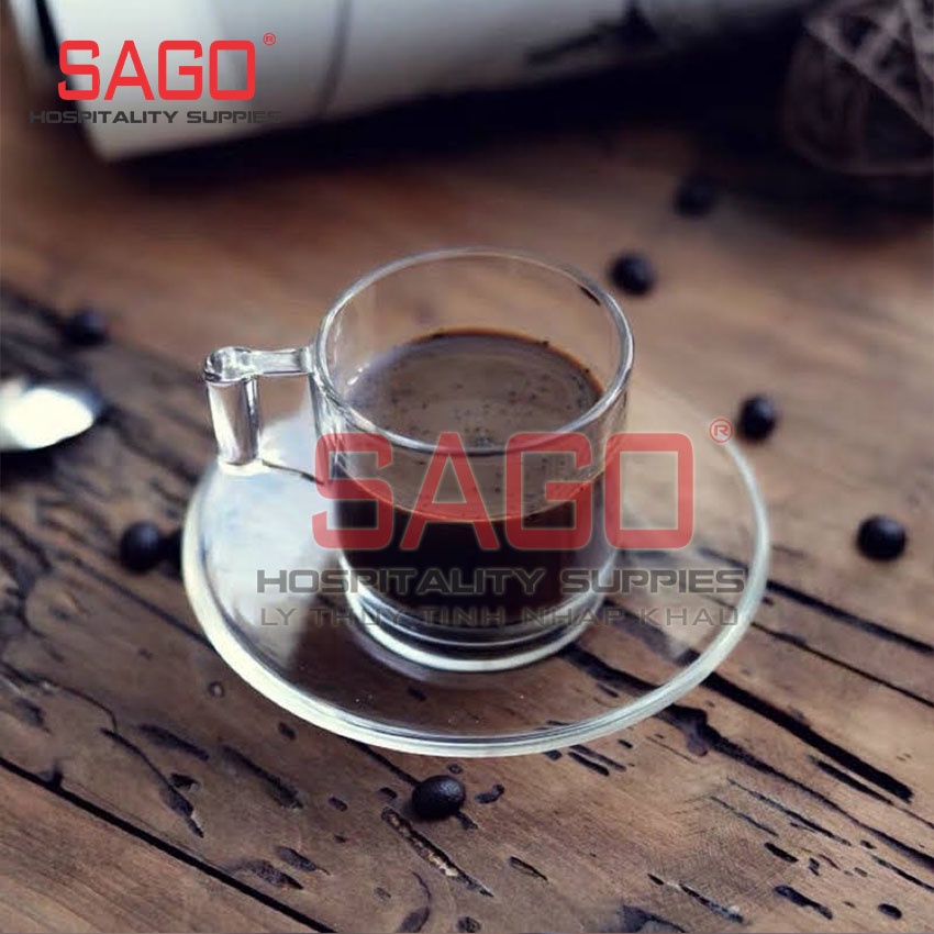 Ly Thủy Tinh Lucky Có quai Cafe Nóng Capuchino 82ml , Nhập Khẩu Thái Lan